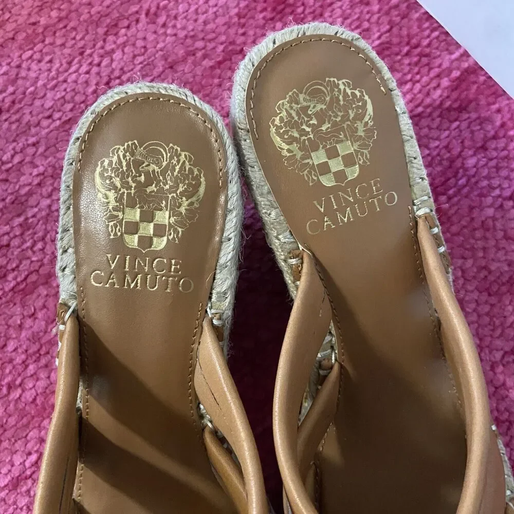 Vince Camuto Molisano Wedge Espadrille Sandals Light Cognac Brown Size 8.5 Wide